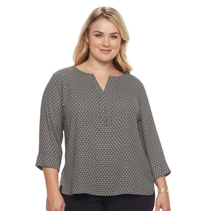 Plus Size Dana Buchman Popover Top, Women's, Size: 2xl, Black