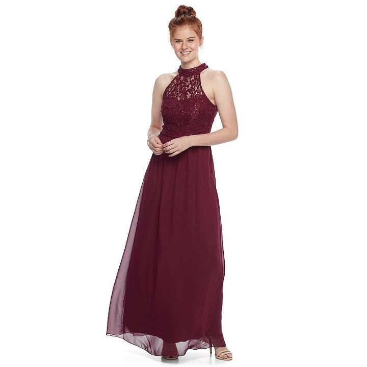 Juniors' Speechless Lace Ladder Back Evening Dress, Teens, Size: 1, Dark Red