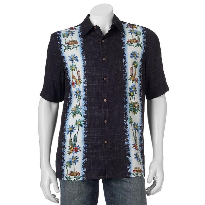 Men's Batik Bay Tropical Casual Button-down Shirt, Size: Large, Black