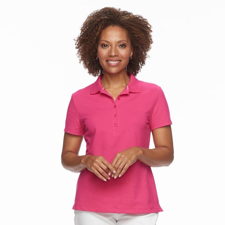 Petite Croft & Barrow® Essential Short Sleeve Polo, Women's, Size: Xs Petite, Med Pink