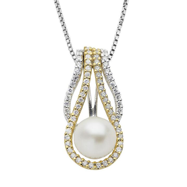 Pearlustre By Imperial Two Tone Sterling Silver Freshwater Cultured Pearl Pendant, Women's, Size: 18, White
