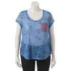 Juniors' Plus Size Wallflower Contrast Pocket Hatchi Graphic Tee, Girl's, Size: 3xl, Med Blue