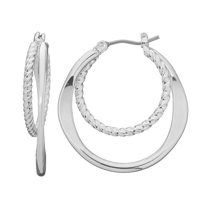 Dana Buchman Twisted Double Hoop Earrings, Women's, Silver