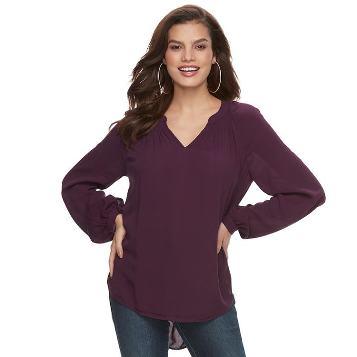 Women's Jennifer Lopez High-low Peasant Top, Size: Xs, Drk Purple