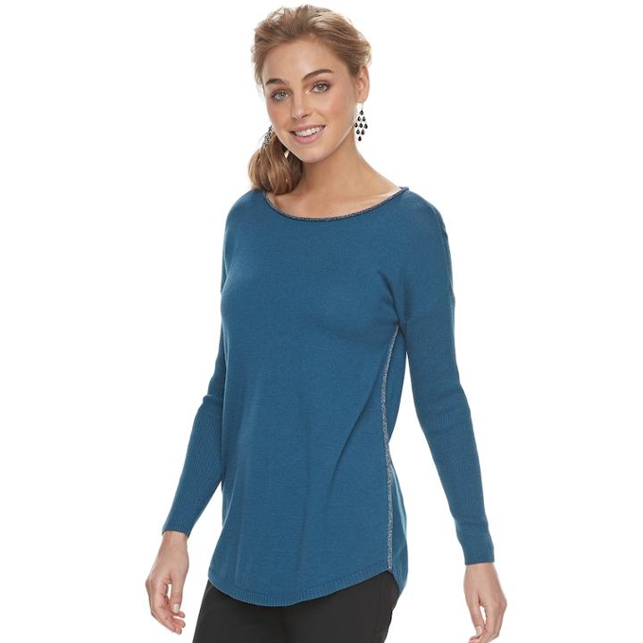Petite Apt. 9&reg; Sparkle Boatneck Sweater, Women's, Size: M Petite, Dark Blue