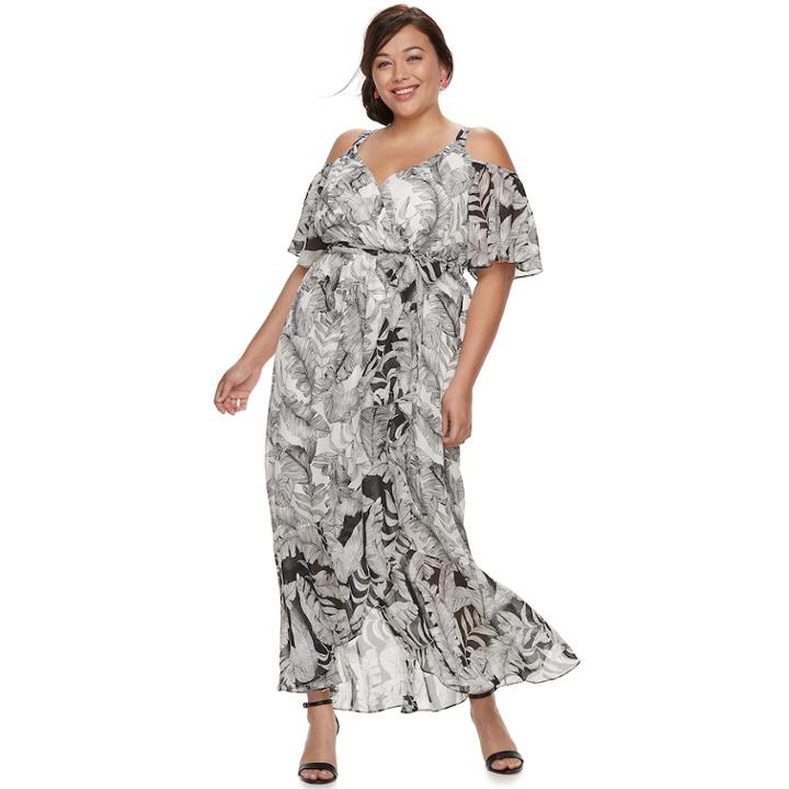 Plus Size Chaya Cold-shoulder Wrap Maxi, Women's, Size: 24 W, Light Grey