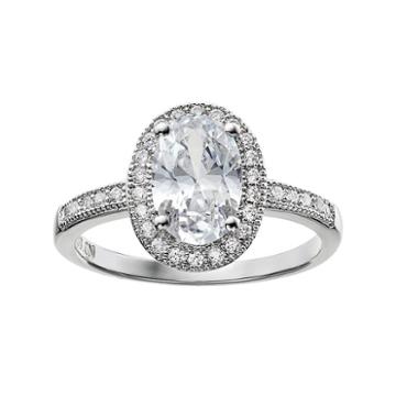 The Silver Lining Cubic Zirconia Silver Tone Oval Halo Ring, Women's, Size: 8, White
