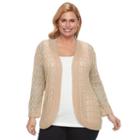 Plus Size Napa Valley Crochet Open-front Cardigan, Women's, Size: 1xl, Lt Brown