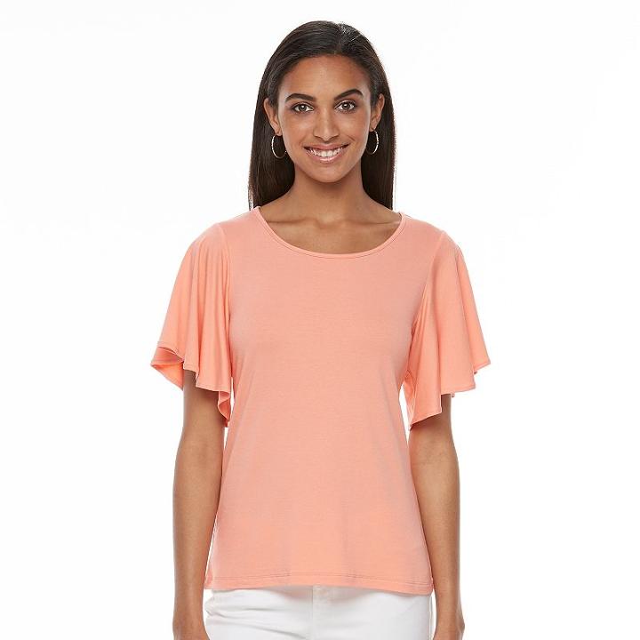 Women's Apt. 9&reg; Solid Flutter Tee, Size: Large, Lt Orange