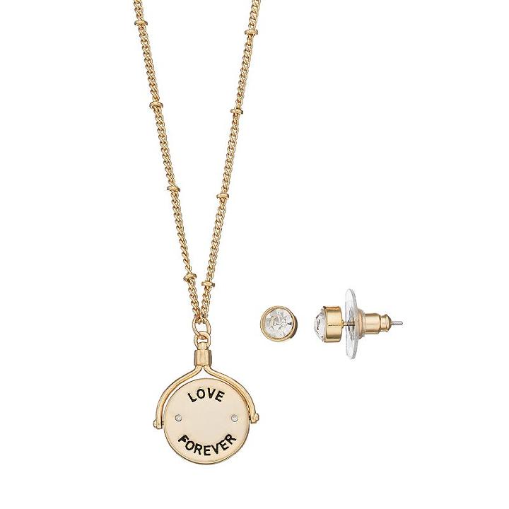 Love Forever Spinning Pendant Necklace & Stud Earring Set, Women's, Gold