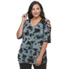 Plus Size Rock & Republic&reg; Embellished Cold-shoulder Cutout Tee, Women's, Size: 3xl, Med Grey
