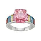 Sterling Silver Multicolor Cubic Zirconia Rectangle Ring, Women's, Size: 6, Pink