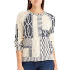 Women's Chaps Patchwork Crewneck Sweater, Size: Small, White