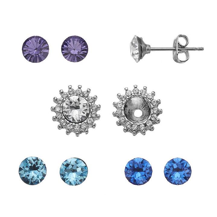 Brilliance Silver Plated Interchangeable Flower Stud Earring Set With Swarovski Crystals, Women's, Multicolor