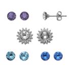 Brilliance Silver Plated Interchangeable Flower Stud Earring Set With Swarovski Crystals, Women's, Multicolor