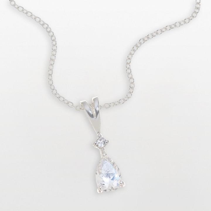 Sterling Silver Pear-shaped Clear Cubic Zirconia Pendant, Women's, Size: 18, White
