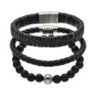1913 Men's 3-pc. Black Leather Bracelet Set, Size: 8.5