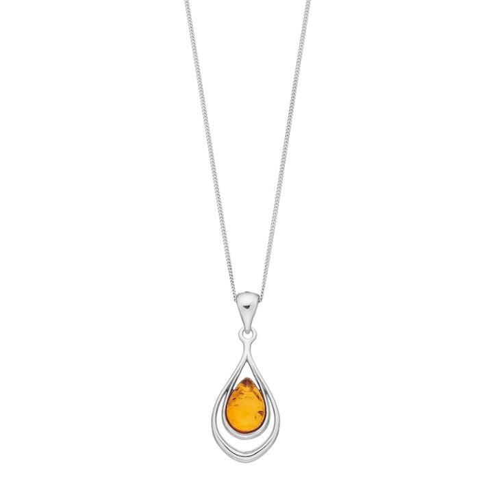 Sterling Silver Amber Double Teardrop Pendant Necklace, Women's, Size: 18, Brown