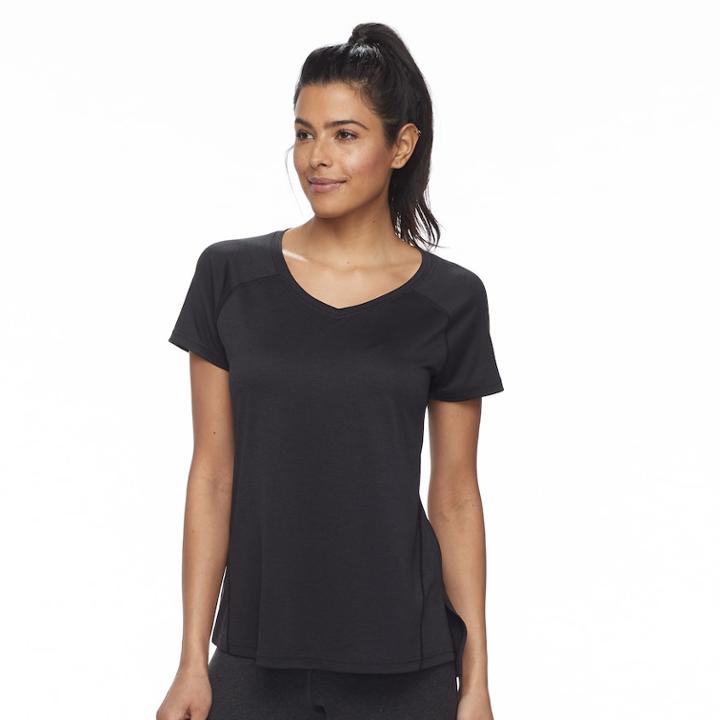 Women's Petite Tek Gear&reg; Performance Base Layer Side-slit Tee, Size: S Petite, Black
