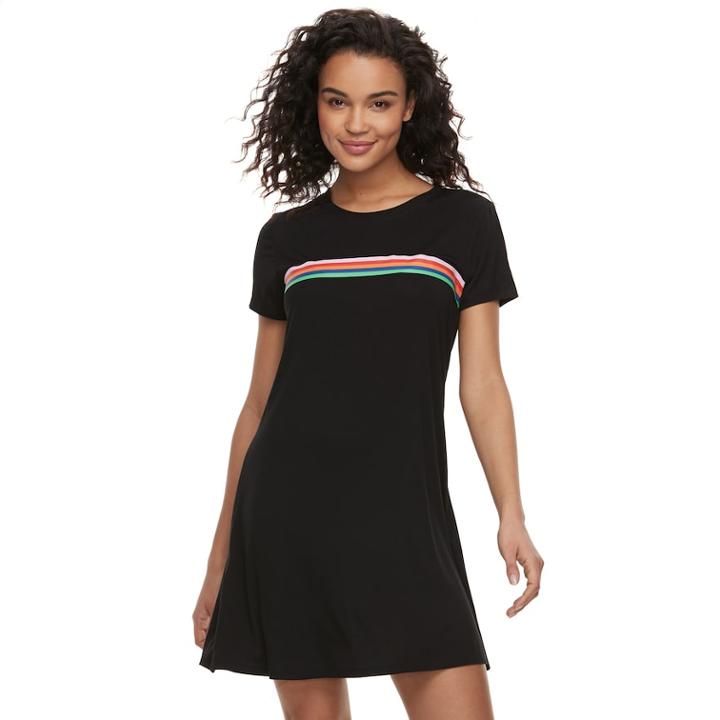 Juniors' Love, Fire Rainbow-stripe Swing Dress, Teens, Size: Medium, Black