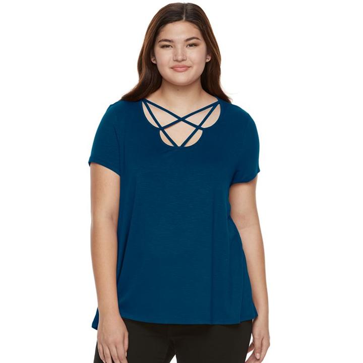 Juniors' Plus Size Pink Republic Strappy Scoopneck Tee, Teens, Size: 1xl, Blue Other