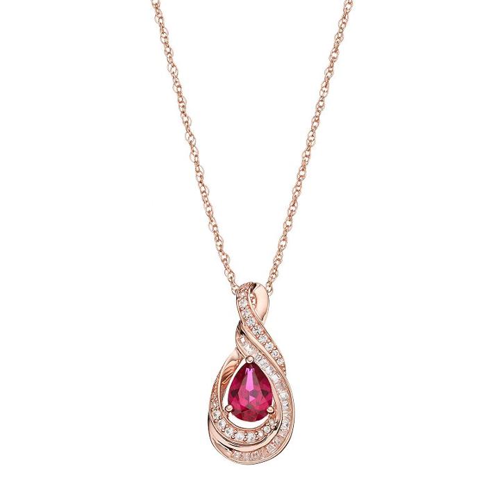 14k Rose Gold Over Sterling Silver Lab-created Ruby & White Sapphire Swirl Pendant, Women's, Red