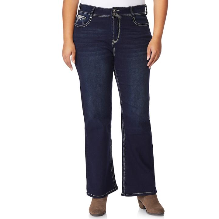 Juniors' Plus Size Wallflower Mid-rise Luscious Curvy Bling Bootcut Jeans, Teens, Size: 20, Lt Yellow