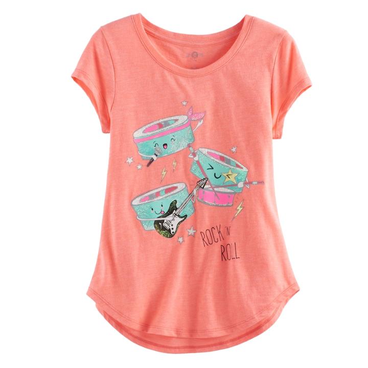 Girls 7-16 So&reg; Rolled Cuff Graphic Tee, Size: 14, Brt Orange