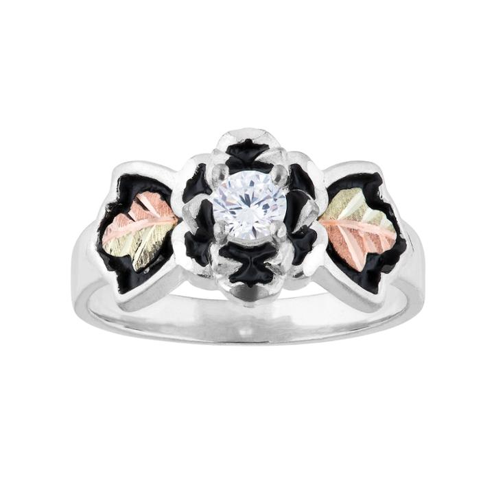 Black Hills Gold Tri-tone Cubic Zirconia Flower Ring In Sterling Silver, Women's, Size: 6, White