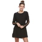 Juniors' Liberty Love Lace-up Sleeve Shift Dress, Teens, Size: Medium, Black
