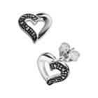 Sterling Silver Marcasite Heart Stud Earrings, Women's, Black