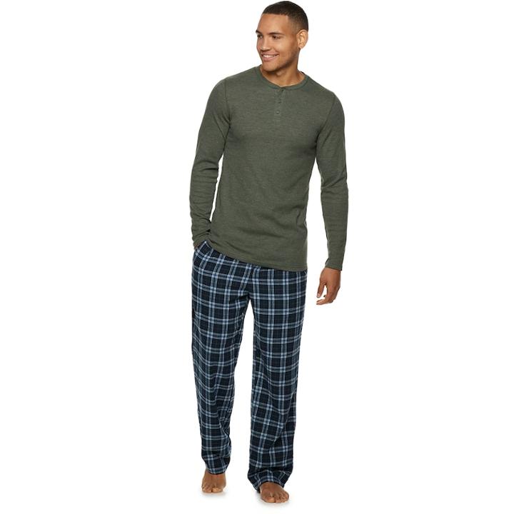 Men's Hanes Ultimate X-temp Waffle-weave Henley, Size: Medium, Dark Green
