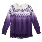 Girls 4-6x Design 365 Ombre Aztec Fringe Sweater, Size: 5, Purple