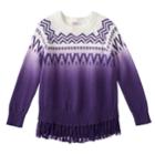 Girls 4-6x Design 365 Ombre Aztec Fringe Sweater, Size: 5, Purple