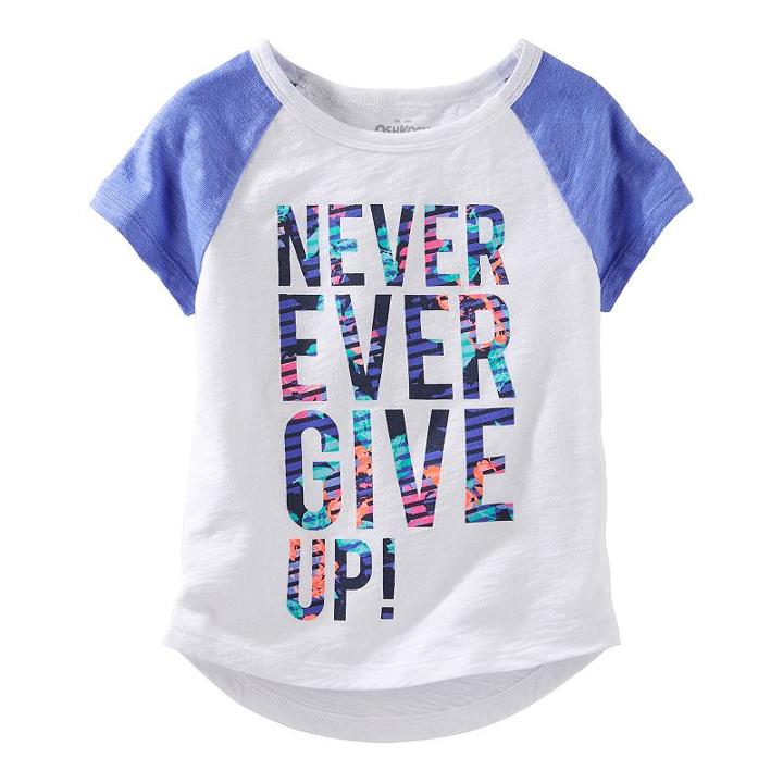 Girls 4-8 Oshkosh B'gosh&reg; Never Ever Give Up Raglan Short Sleeve Active Tee, Girl's, Size: 5, White