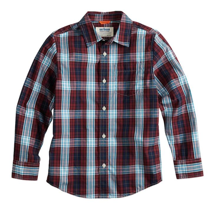 Boys 8-20 Urban Pipeline&reg; Plaid Button-down Shirt, Size: Medium, Dark Pink
