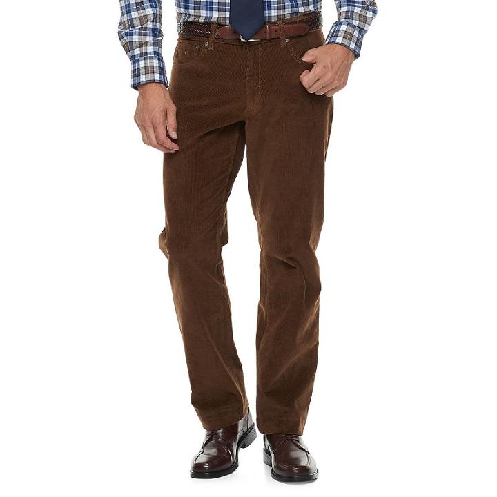 Men's Croft & Barrow&reg; Classic-fit 5-pocket Stretch Corduroy Pants, Size: 36x30, Med Brown