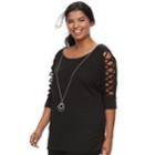 Juniors' Plus Size Heartsoul Lace-up Sleeve Top, Teens, Size: 2xl, Black