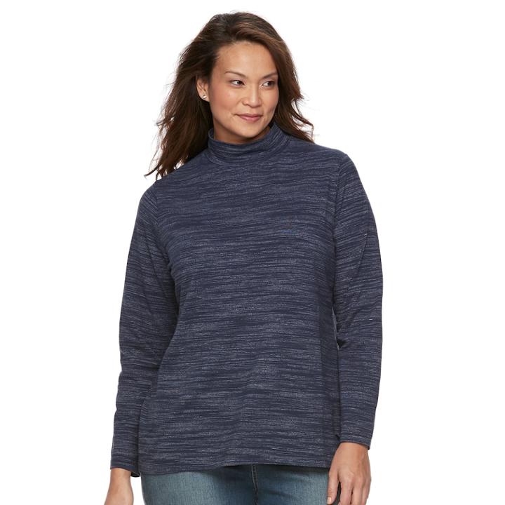 Plus Size Croft & Barrow&reg; Mockneck Long Sleeve Tee, Women's, Size: 1xl, Blue (navy)