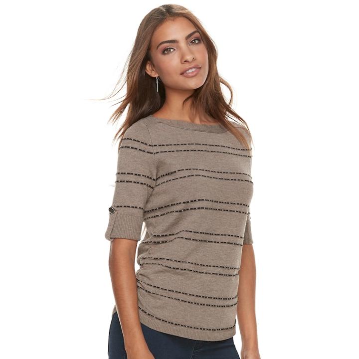 Petite Apt. 9&reg; Textured Ruched Boatneck Sweater, Women's, Size: Xs Petite, Med Beige