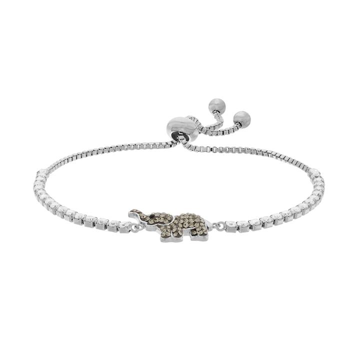 Silver Plated Crystal Elephant Bolo Bracelet, Women's, Size: 9, Multicolor