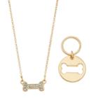 Simulated Crystal Dog Bone Pendant And Cutout Charm Necklace, Women's, Gold
