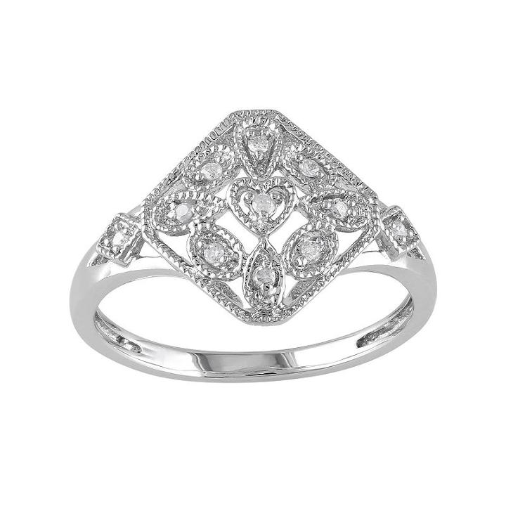 Diamond Accent Sterling Silver Openwork Ring, Women's, Size: 9, White