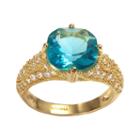 Sophie Miller 14k Gold Over Silver Aqua And White Cubic Zirconia Filigree Ring, Women's, Size: 7, Blue