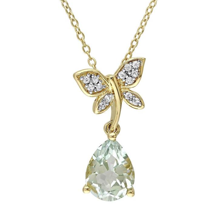 Laura Ashley Sterling Silver Green Quartz & White Sapphire Dragonfly Pendant Necklace, Women's, Size: 18