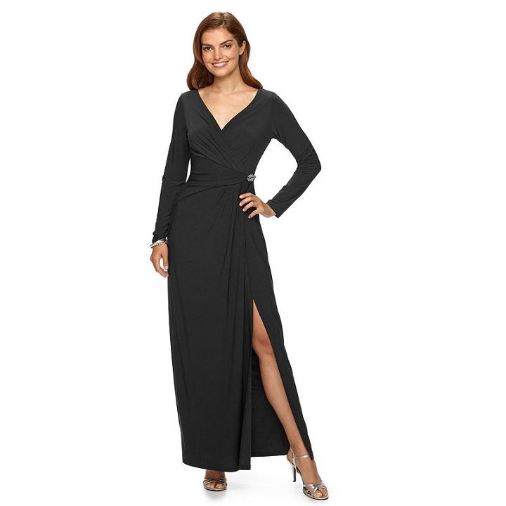 Women's Chaps Embellished Surplice Faux-wrap Evening Gown, Size: 4, Black