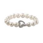 Sterling Silver 1/10-ct. T.w. Diamond And Freshwater Cultured Pearl Heart Bracelet, Women's, Size: 8, White