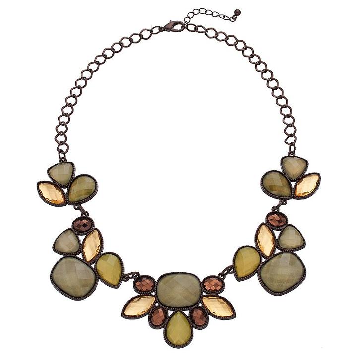 Olive Green Geometric Stone Statement Necklace, Women's