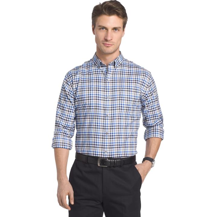 Men's Van Heusen Regular-fit Herringbone Stretch Button-down Shirt, Size: Large, Light Blue
