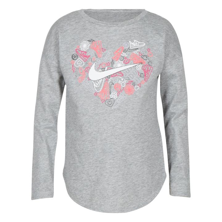 Girls 4-6x Nike Doodle Heart Graphic Tee, Size: 5, Grey